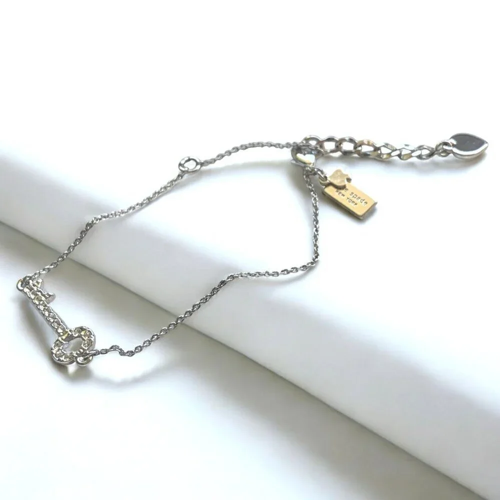 Kate Spade New York Silver Key To My Heart Charm Bracelet Adjustable Chain 8.5